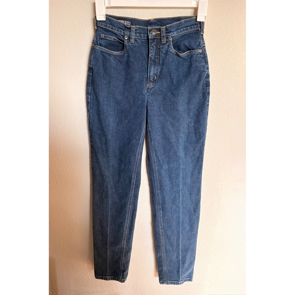 Lands End Womens High Rise Straight Leg Jeans Dark Wash Blue Size 4 Regular